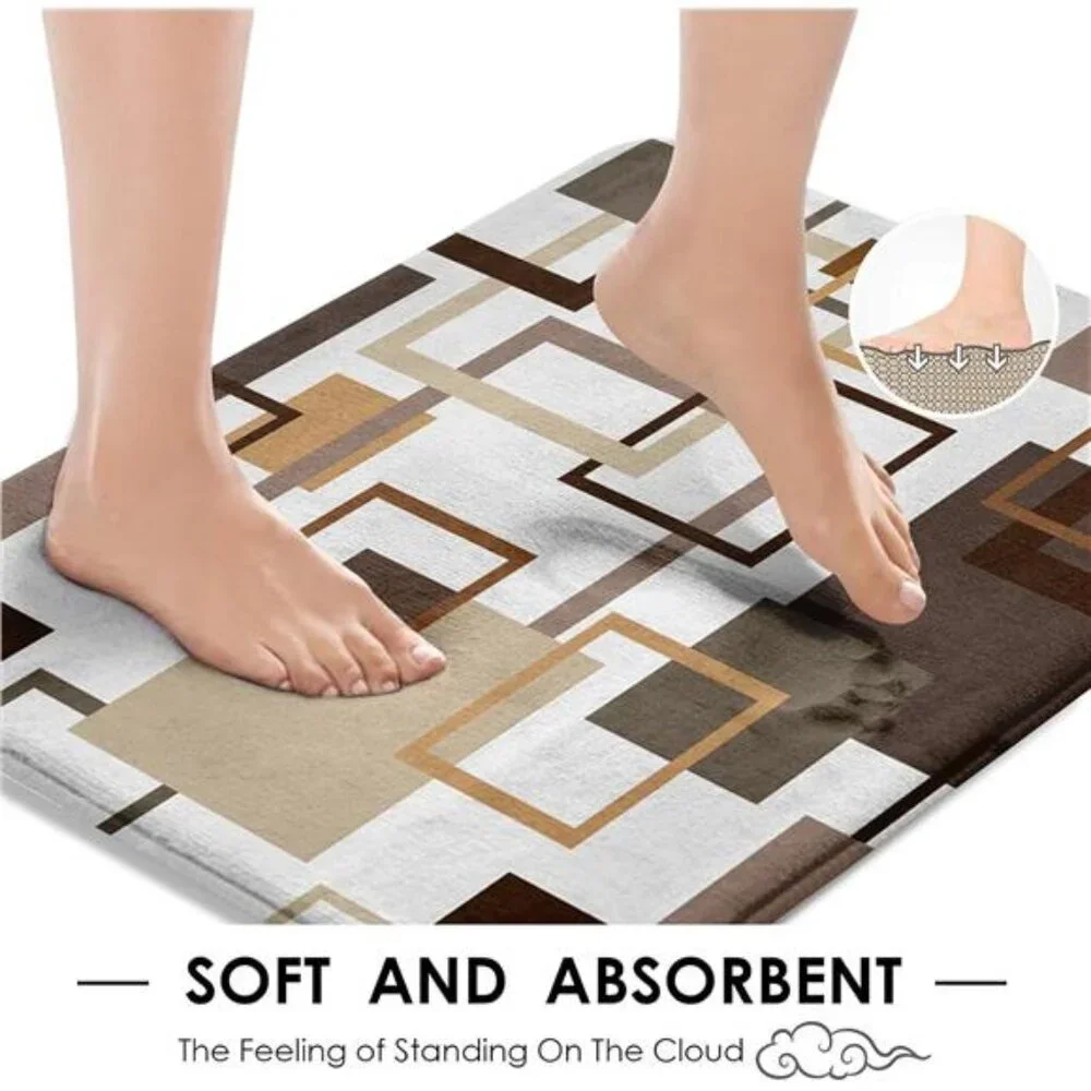 Brown Shower Curtain Set 4 Piece Bathroom Rug Toilet Lid Cover Geometric Modern